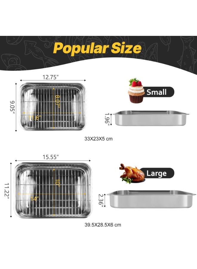 WALALLA 2 Pcs  Stainless Steel Roasting Pans with Handles, Baking Pan for Oven with 2 Pcs Flat Racks, Heavy Duty, Dishwasher Safe Rectangular Lasagna Pan with Handles for Turkey Chicken, Silver - Image 5